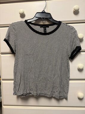Forever 21 Black & White Striped Ringer Tee with Contrast Trim